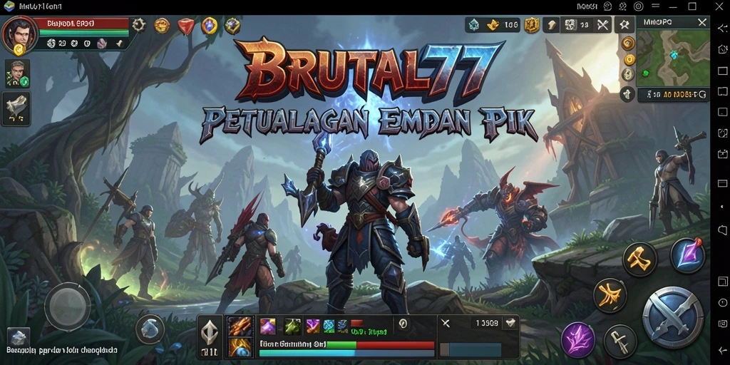 Screenshot utama dari gameplay BRUTAL77 yang menampilkan pertarungan epik dalam MMORPG.
