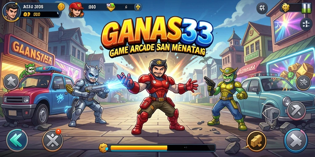 Screenshot utama GAMAS33 menampilkan aksi gameplay arcade yang mendebarkan.