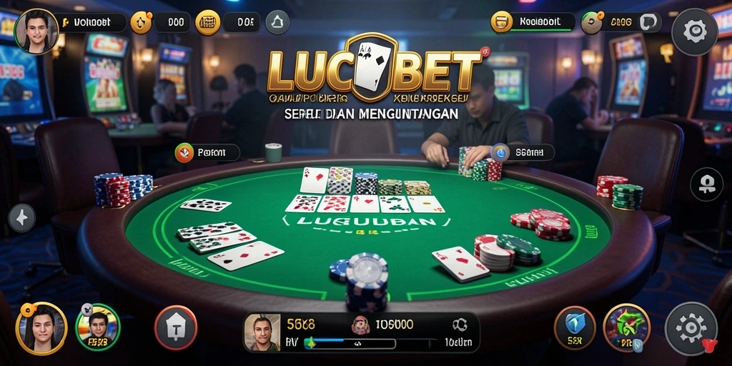 Screenshot LUCUBET menunjukkan aksi seru permainan Poker di layar.