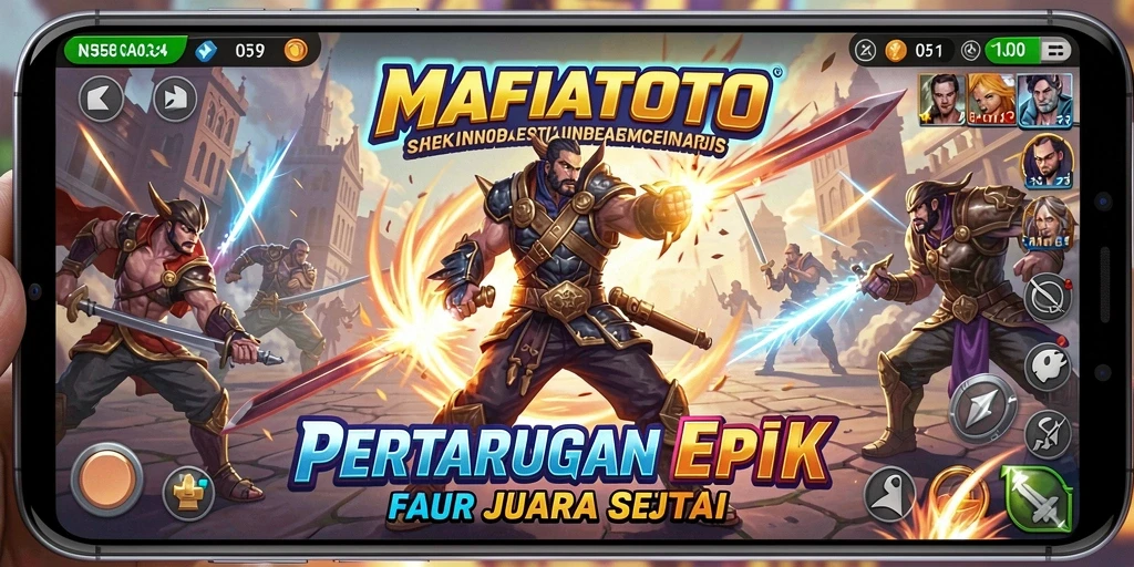 Screenshot gameplay MAFIATOTO menampilkan pertarungan seru antara karakter.