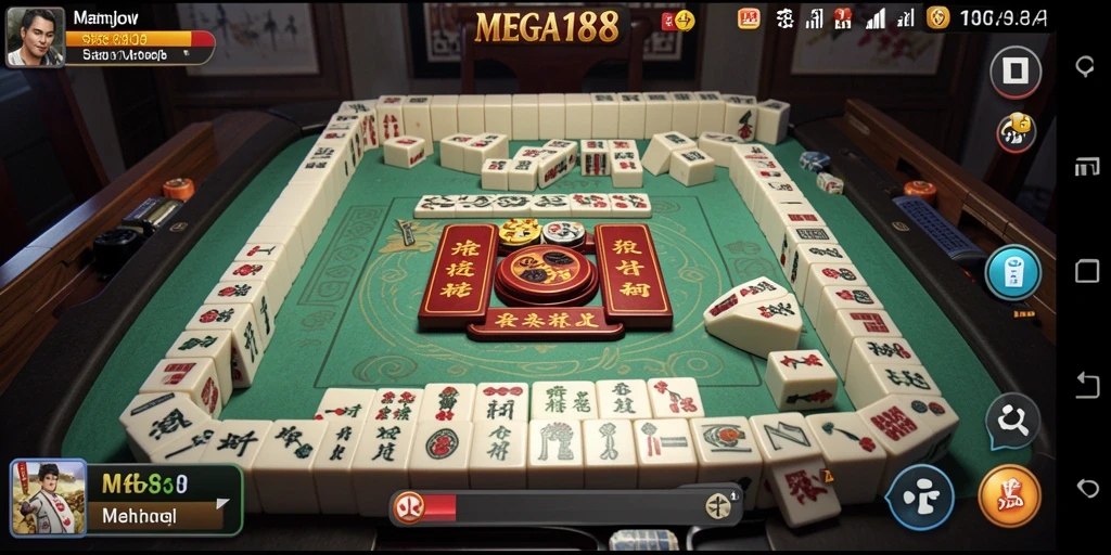 Tampilan gameplay MEGA188 dengan desain Mahjong yang menarik.