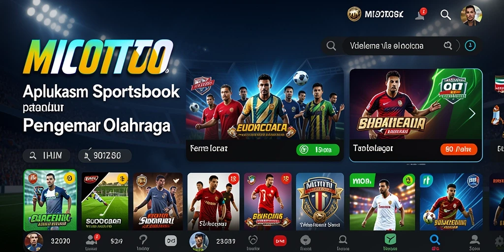 Screenshot MIOTOTO menampilkan antarmuka aplikasi Sportsbook yang modern.