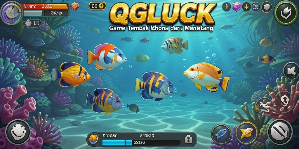 Tangkapan layar utama QGLUCK menampilkan aksi seru dalam gameplay Tembak Ikan.