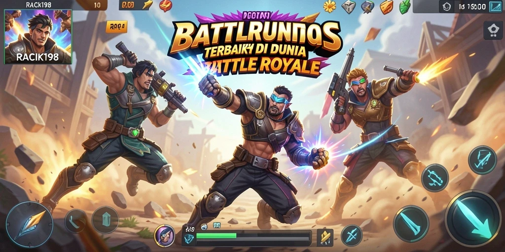 Tampilan mendebarkan gameplay Battle Royale di RACIK198 dengan aksi intens.