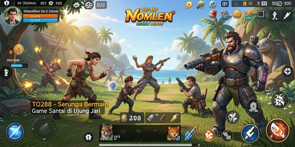 Screenshot menunjukkan tampilan bermain TO288 dengan karakter yang ceria.