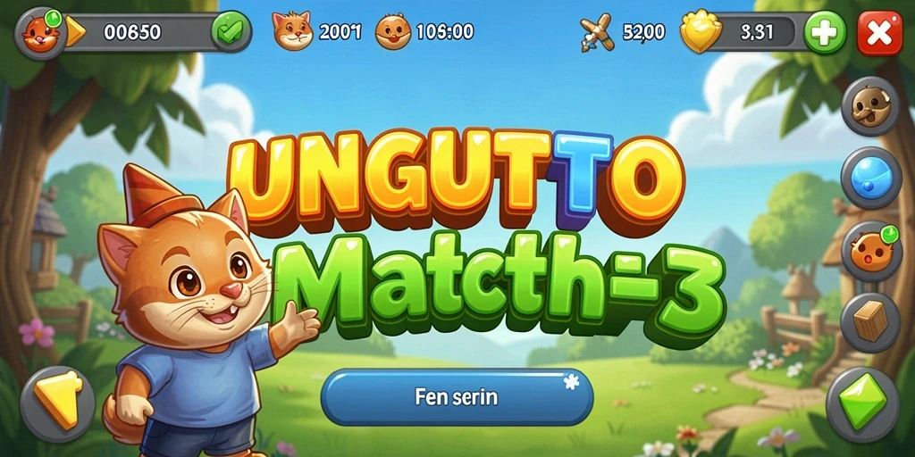 Tampilan gameplay UNGUTOTO dengan level Match-3 yang penuh warna.