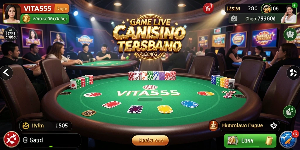 Screenshot gameplay VITA555 yang menampilkan dealer langsung yang bersahabat.